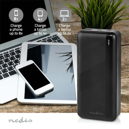 Nedis Externe Powerbank - 32000 mAh, 2 uitgangen USB-C/USB-A, PD 65W