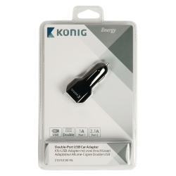 König chargeur de voiture 2-Outputs 3.1 A USB Noir