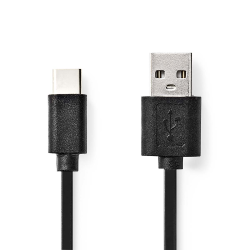 USB-Kabel 2.0 - USB-A Male - USB-C™ Male - 480 Mbps - Vernikkeld - 0.10 m - Rond - PVC - Zwart
