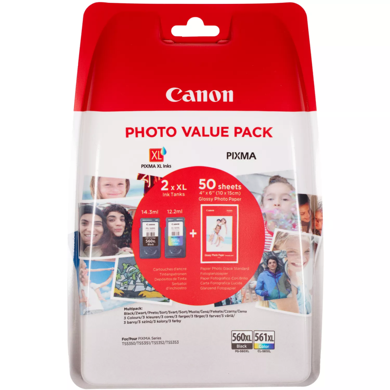 Canon PG-560XL Black and CL-561XL Colour Ink Cartridge + Photo Paper Value Pack